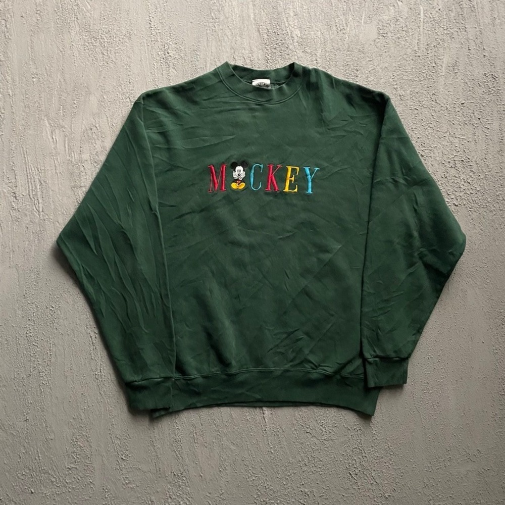 Vintage Mickey Mouse Sweatshirt Unisex XL Green 90s Mickey & Co
